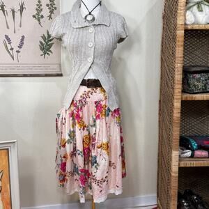 Vtg 90s Y2k Floral Pleated Eyelet Lace Skirt Cottage Prairie Coquette Dolly S